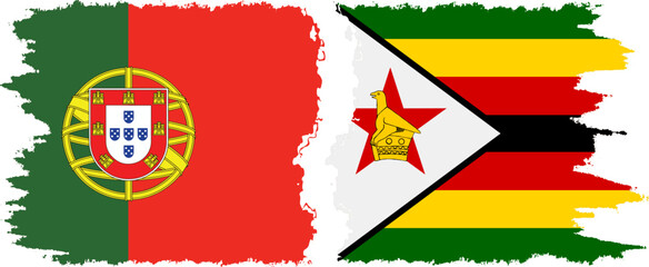 Zimbabwe and Portugal grunge flags connection vector