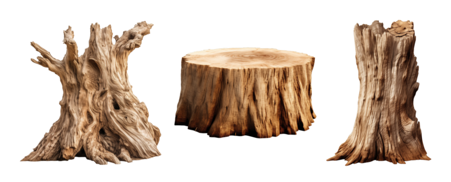 Collection of set Tree trunk isolated on transparent background. PNG file, cut out	