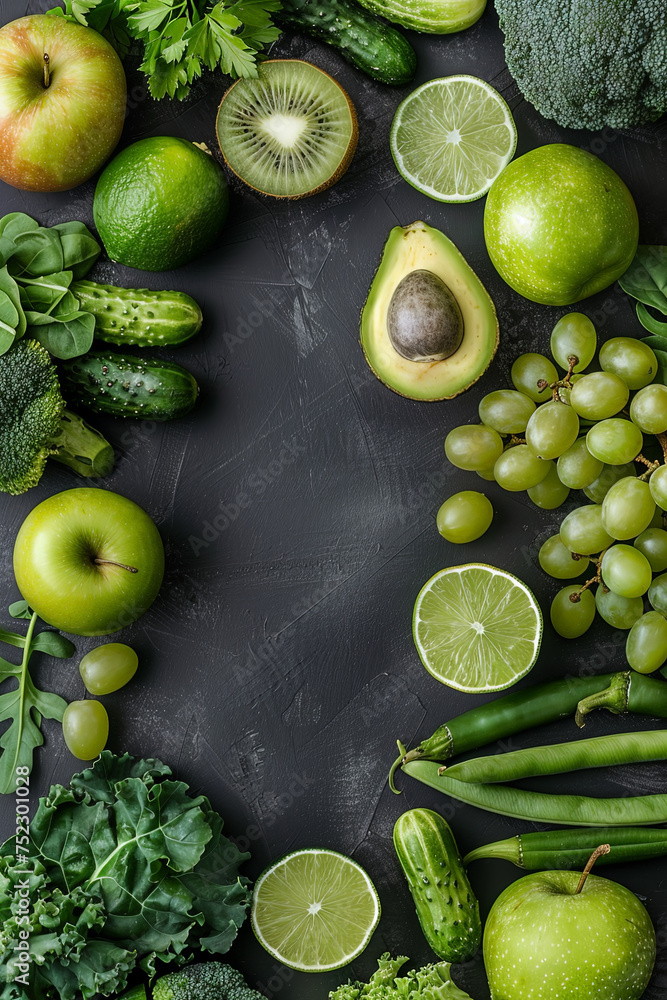 Poster a diverse array of vibrant fruits and vegetables fill a large table, showcasing natures bounty, copy