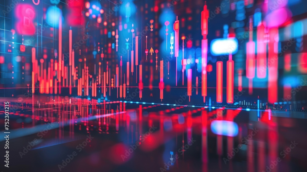 Poster financial data of stock market in term of a digital prices on led display. a number of daily market 