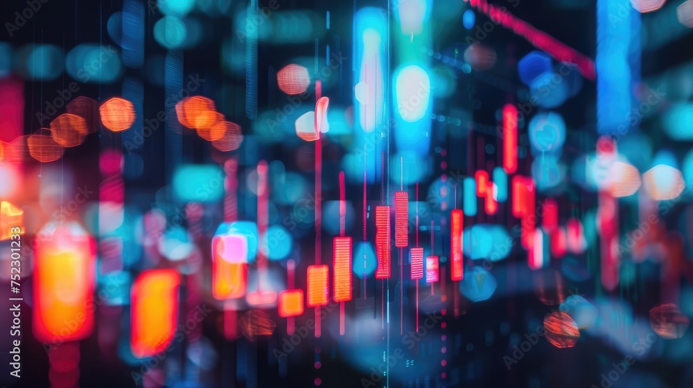 Poster financial data of stock market in term of a digital prices on led display. a number of daily market 