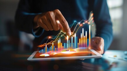 Hot business growth. Businessman using tablet analyzing sales data and economic growth graph chart. Business strategy, financial and banking. Digital marketing.