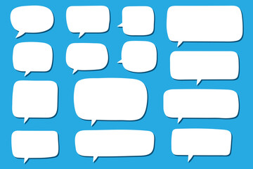 Obraz premium Set of hand drawn speech bubbles in rectangular shape. Speak bubble for text, cartoon chatting box, message box. Blank empty white speech bubbles.