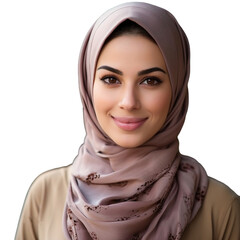 Smiling young middle eastern woman close-up, Arab female, isolated on transparent background