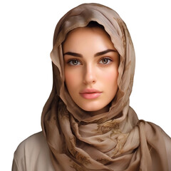 Smiling young middle eastern woman close-up, Arab female, isolated on transparent background