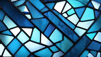 blue stained glass shiny abstract background.