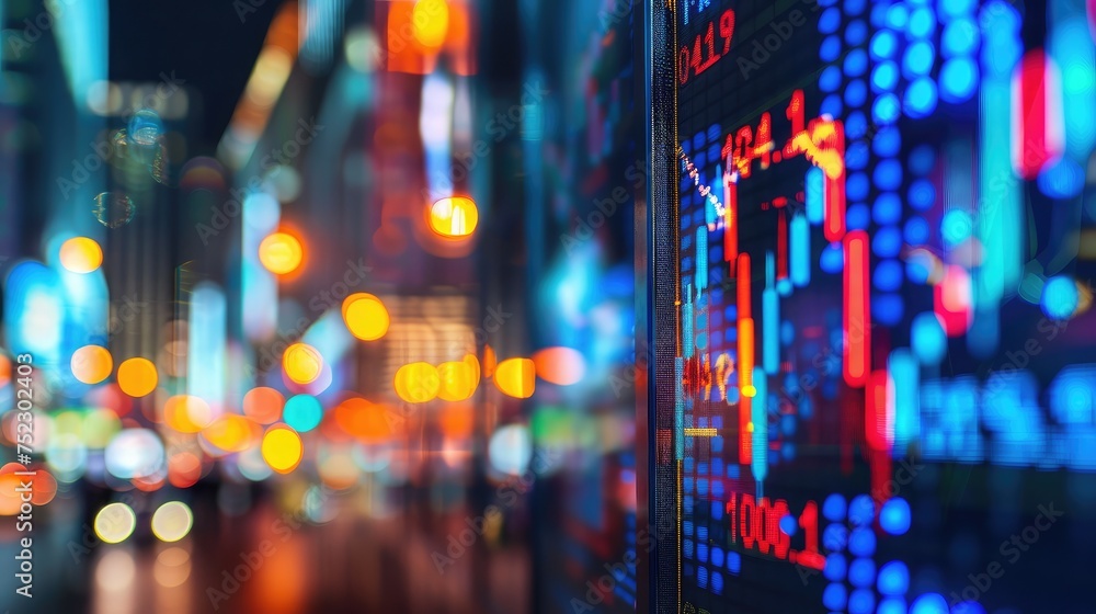 Poster stock market digital graph chart on led display concept. a large display of daily stock market price