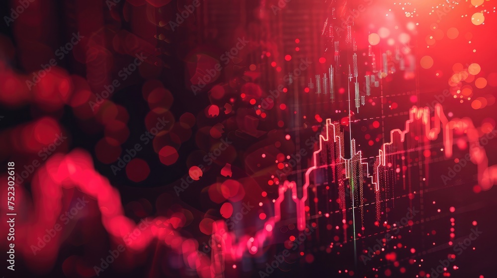 Poster the red crashing market volatility of crypto trading with technical graph and indicator, red candles