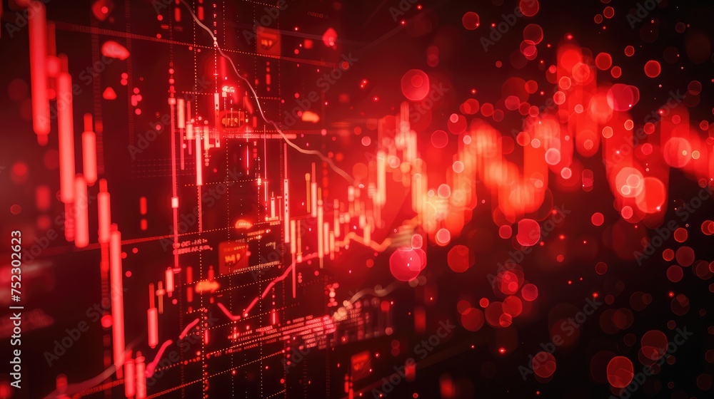 Poster the red crashing market volatility of crypto trading with technical graph and indicator, red candles