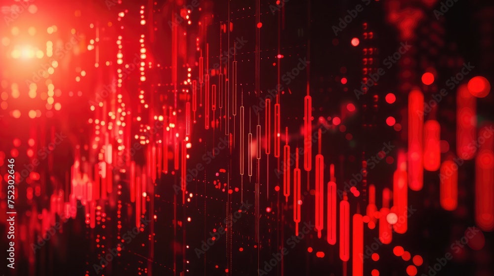 Poster the red crashing market volatility of crypto trading with technical graph and indicator, red candles