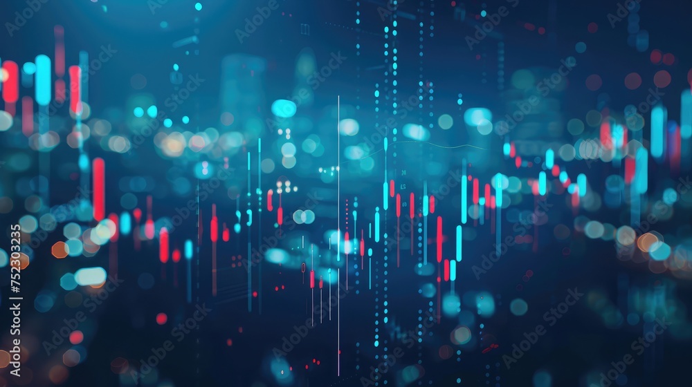 Poster candle stick graph chart of stock market investment trading which represent via monotone color inclu