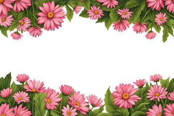 border frame of flowers with blank text space isolated on transparent background 