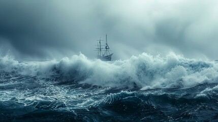 Dramatic Stormy Sea Art in Turbulent Waters with Powerful Waves