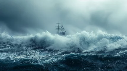 Fototapeten Dramatic Stormy Sea Art in Turbulent Waters with Powerful Waves © Sukriadi