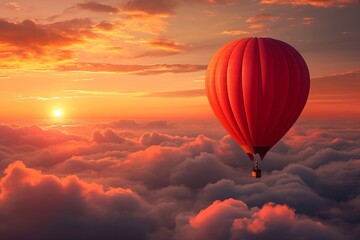 Obraz premium Red Hot Air Balloon Above Clouds