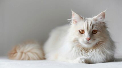 an angora cat close-up portrait looking direct in camera with low-light