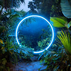 Neon circle of light in the middle of a tropical forest