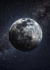 Naklejka premium View of the moon in the night sky with the milky way in the background.