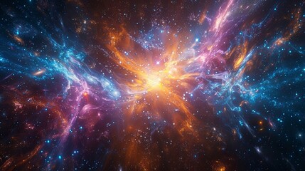 Stunning cosmic display of a galaxy cluster, showcasing the vibrant hues of various stars and the gravitational dance between celestial bodies.