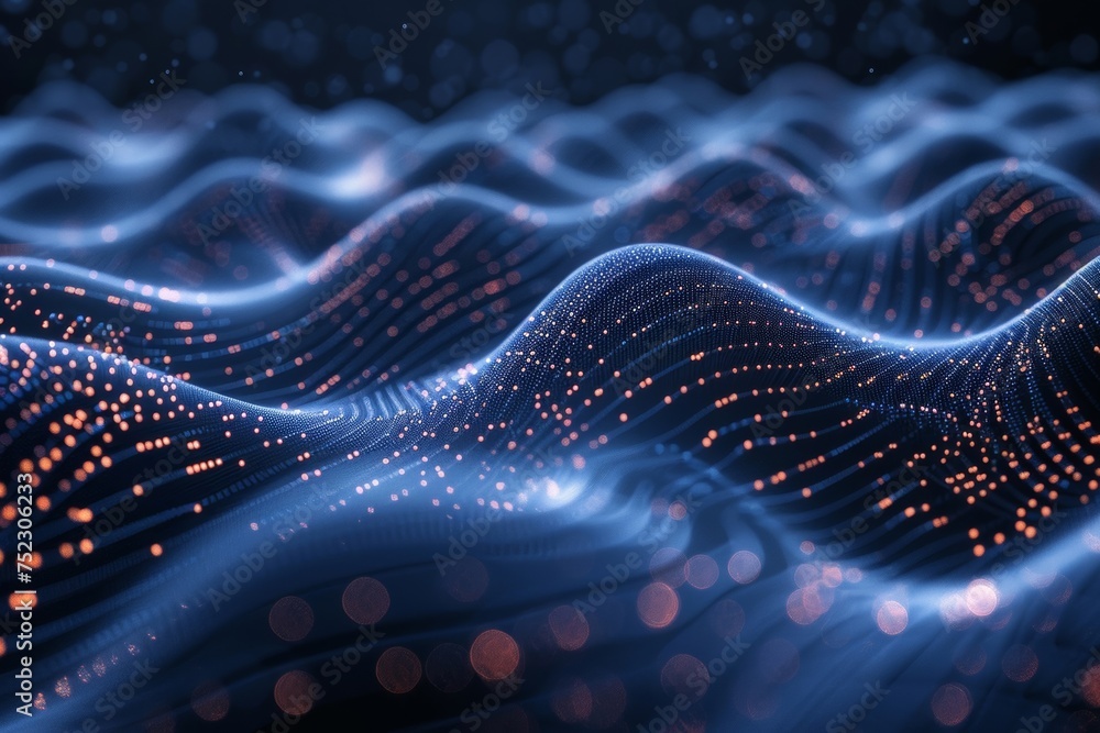 Aufkleber dark blue abstract waves with swirling dot lines, creating a smooth digital gradient background.