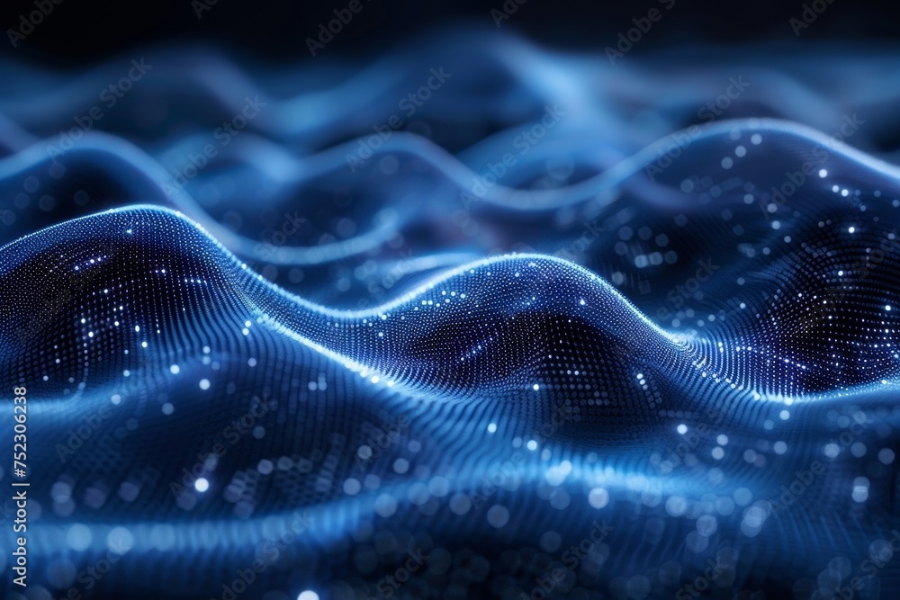 Aufkleber dark blue abstract waves with swirling dot lines, creating a smooth digital gradient background.