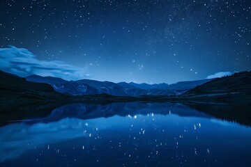 Starry Night Sky Over Lake