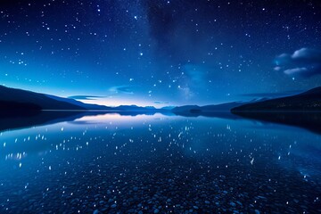 Starry Night Sky Over Lake