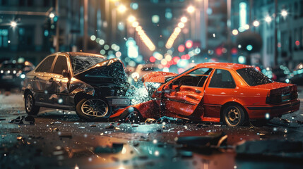 Car accident with two cars crashing together