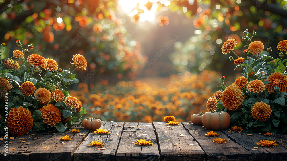 Aufkleber a wooden table covered with a vibrant array of colorful flowers in full bloom, creating a stunning a