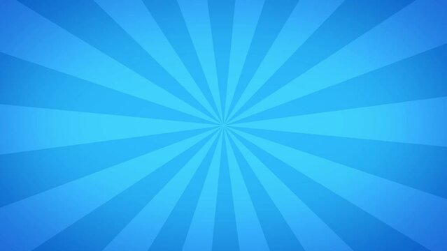 Rotating Blue Sunburst Retro Background with cartoon rays in 4K. Looped Abstract Background for design of environmental projects, environmental protection and climate change. 