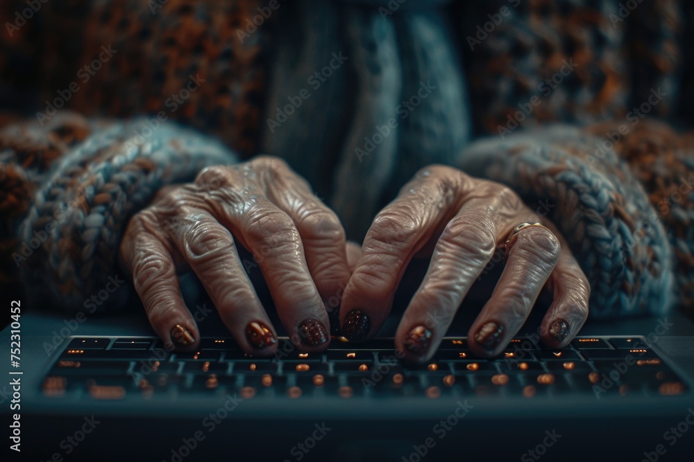 Aufkleber a person is typing on a keyboard with their hands, focusing intently on the screen.