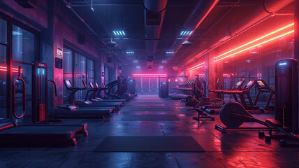 Futuristic Gym Ambiance with Neon Lights - obrazy, fototapety, plakaty