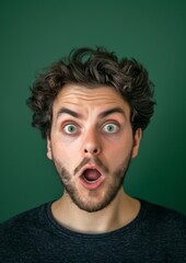 View of surprised young man on yellow background.