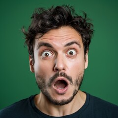 View of surprised young man on yellow background.