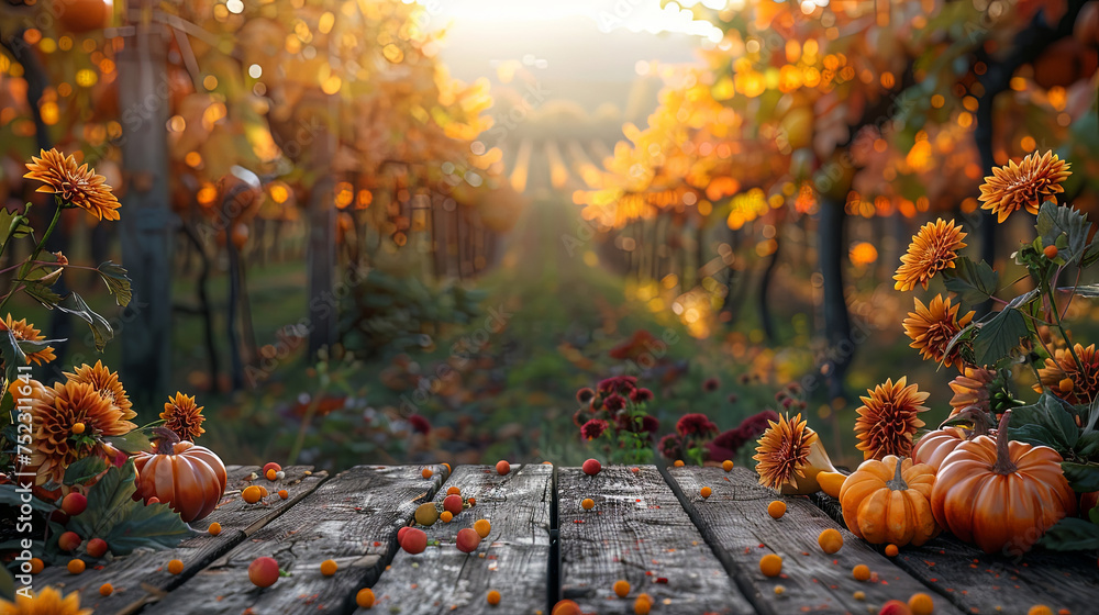 Poster a variety of colorful pumpkins in different shapes and sizes cover a rustic wooden table in a beauti