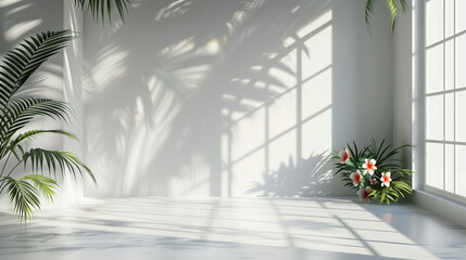 An elegant white room adorned with a solitary plant, offering a refreshing contrast and a sense of...