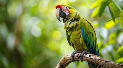 Green parrot Great-Green Macaw, Ara ambigua. sitting on the branch