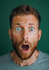 View of surprised young man on yellow background.
