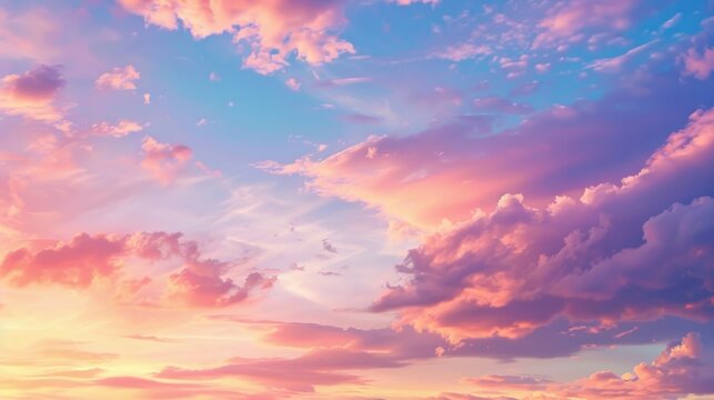 A beautiful sunset sky, where the clouds are painted in shades of pink, AI Generative