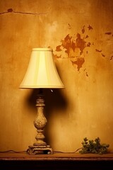 Vintage night light lamp on yellow grunge wall texture vertical background, quiet luxury concept