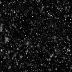 Falling down white snowflakes on black background. Isolated snowfall, snow design element....