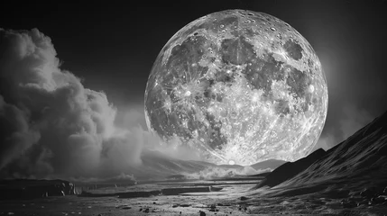 Ingelijste posters Black and white landscape photo with a supermoon  © Laura