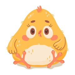 Сhicken Hand drawn cute cartoon illustration small chick. Flat vector spring Easter design sticker in colored doodle style. Isolated on white background. Vector illustration