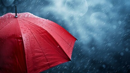 A photorealistic depiction of a bright umbrella open in the rain, sharply contrasted against a monochrome sky, AI Generative