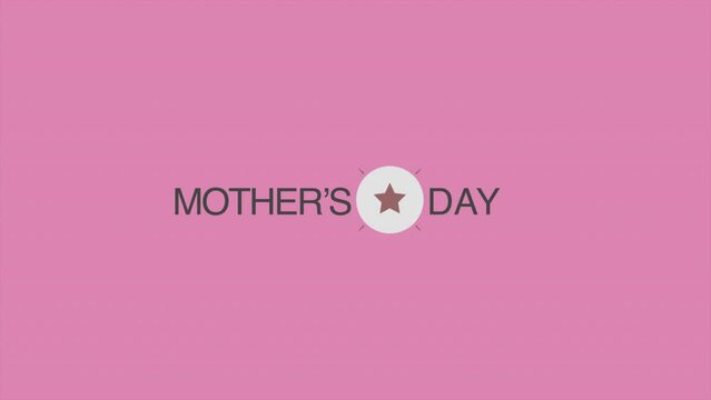 A pink logo for Mothers Day, featuring stylized Mothers Day text with a star in the middle. Simple and eye-catching design to celebrate moms
