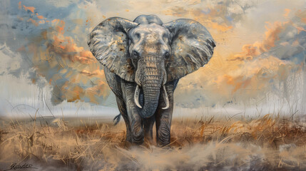 Illustration of elephant in the savanna