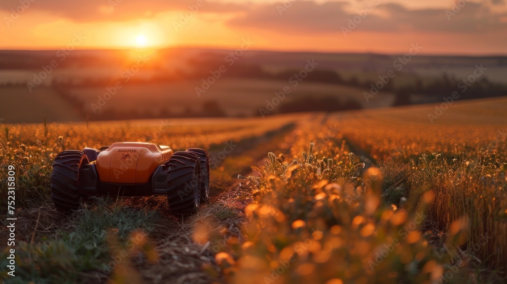 Poster automation in agriculture, robotic vehicles in the field, shift towards smart farming practices, pho