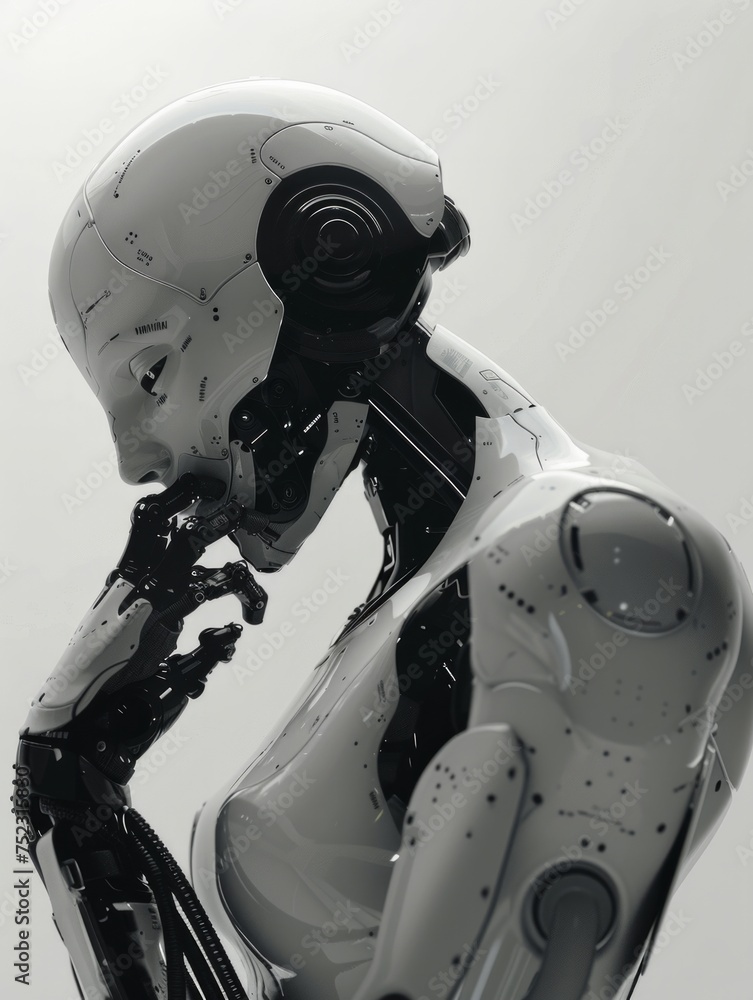 Aufkleber artificial intelligence robot pondering existence amidst a digital void, ai generative