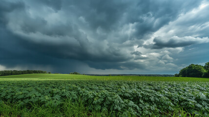 Fototapeta na wymiar Storm clouds over rice fields