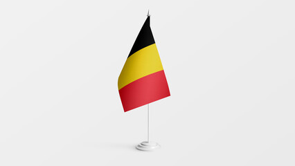 Belgium national flag on stick isolated on white background. Realistic flag illustration